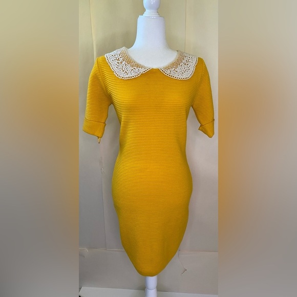 Tulle Fitted Ribbed Mini Dress Sz Med Goldenrod Yellow Anthropologie - Picture 1 of 8
